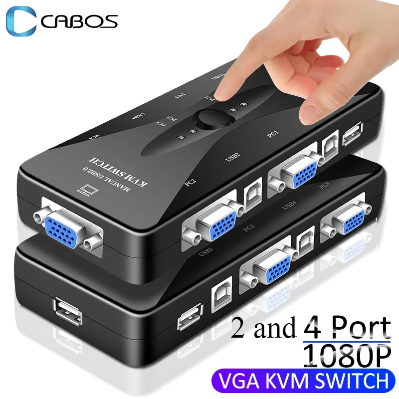 2 And 4 Port VGA KVM Switch 1080P USB2.0 Splitter Mouse Keyboard Printer Pendrive Share Switcher Box Adapter Out KVM Switch