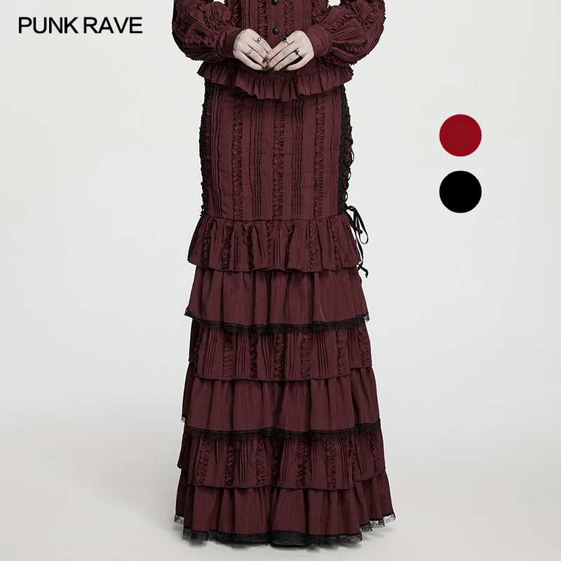PUNK RAVE Women's Victorian Pleated Vintage Gothic Atmosphere Cake Skirt Design High-waisted Layers Party Club Dance Skirts