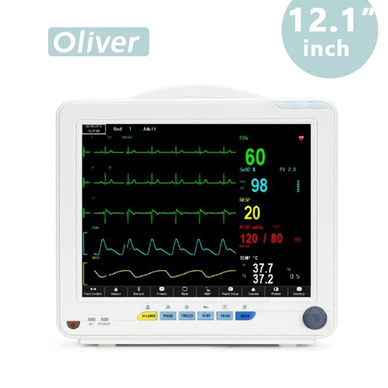 Clear Display 12in Multiparameter patient Monitor Real-time ECG Resp Temp SPO2 Tracking, Dual Mode for Human and Pet Daily Care