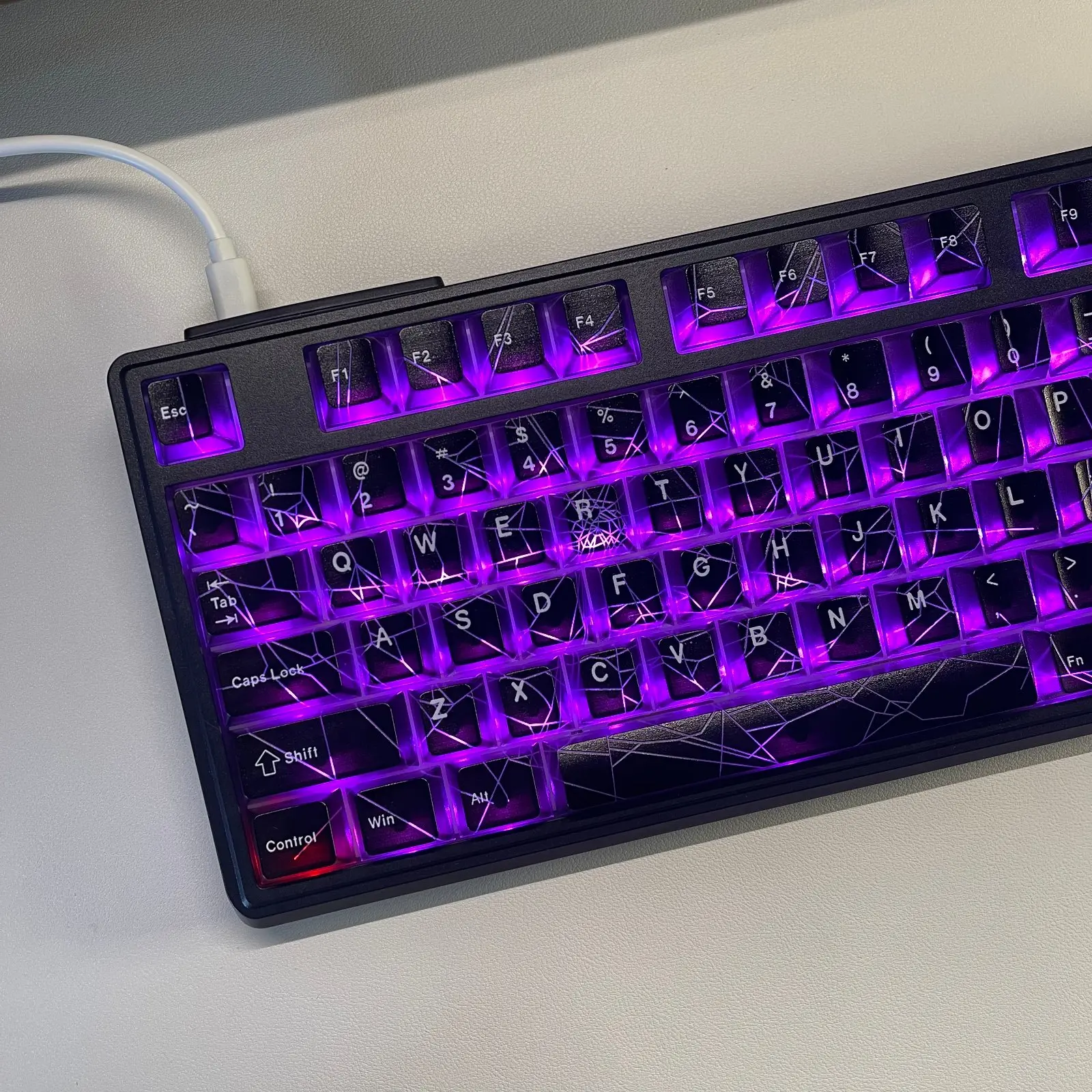 

Black Translucent Spider Web Keycaps,PC RGB Compatible, Printed Translucent Letters, for MX Cross Axis Mechanical Keyboard Full