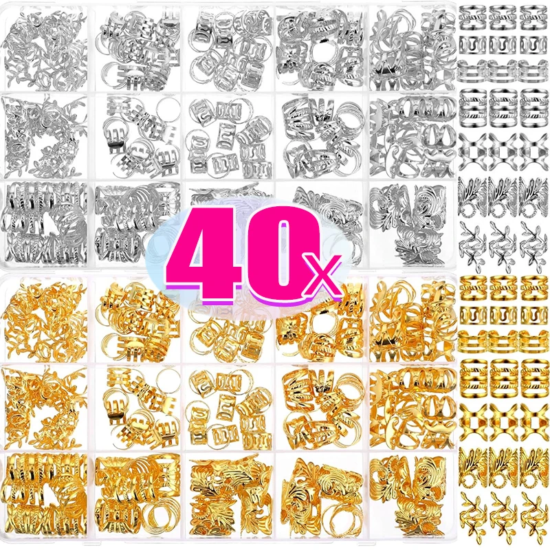 40pcs Alloy Hair Jewelry for Braids Dreadlock Accessories Metal Braid Clips Non-Piercing Ear Clips Beard Beads Hair Cuffs Clips