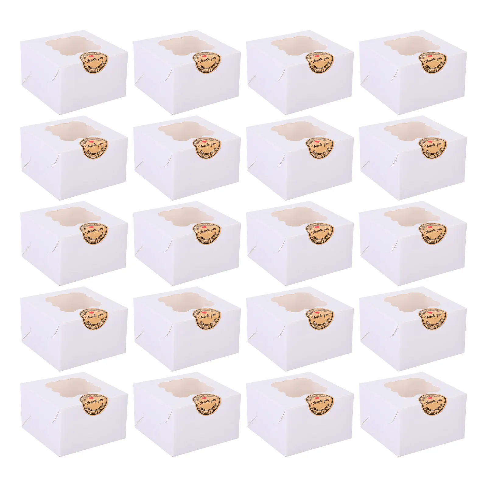 20Pcs Premium Paper Macaron Boxes 10.2x10.2x6.4cm Clear View Window Cupcake Storage Containers Portable Dessert Boxes for Bakery