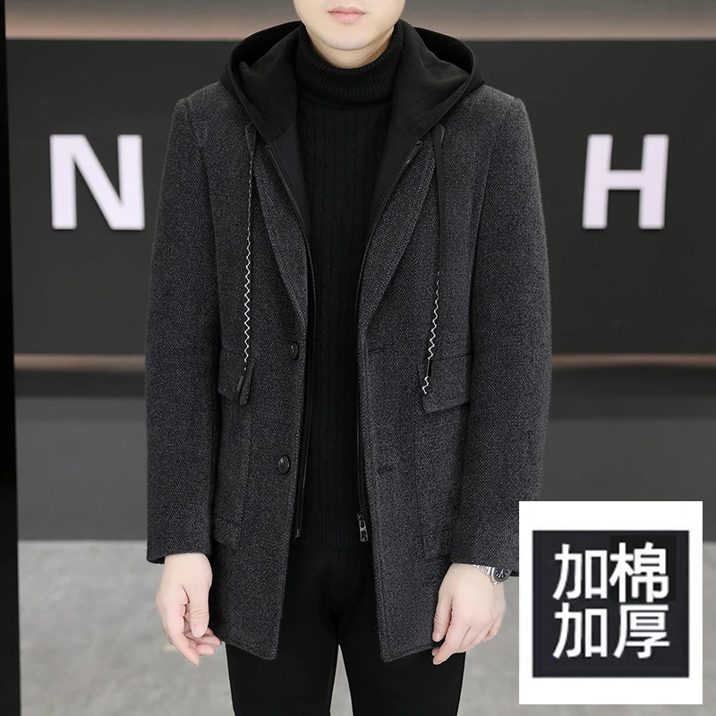 

High-quality mid-length woolen and cotton thickened overcoat coat for men, fashionable, cool, casual and trendy woolen coat