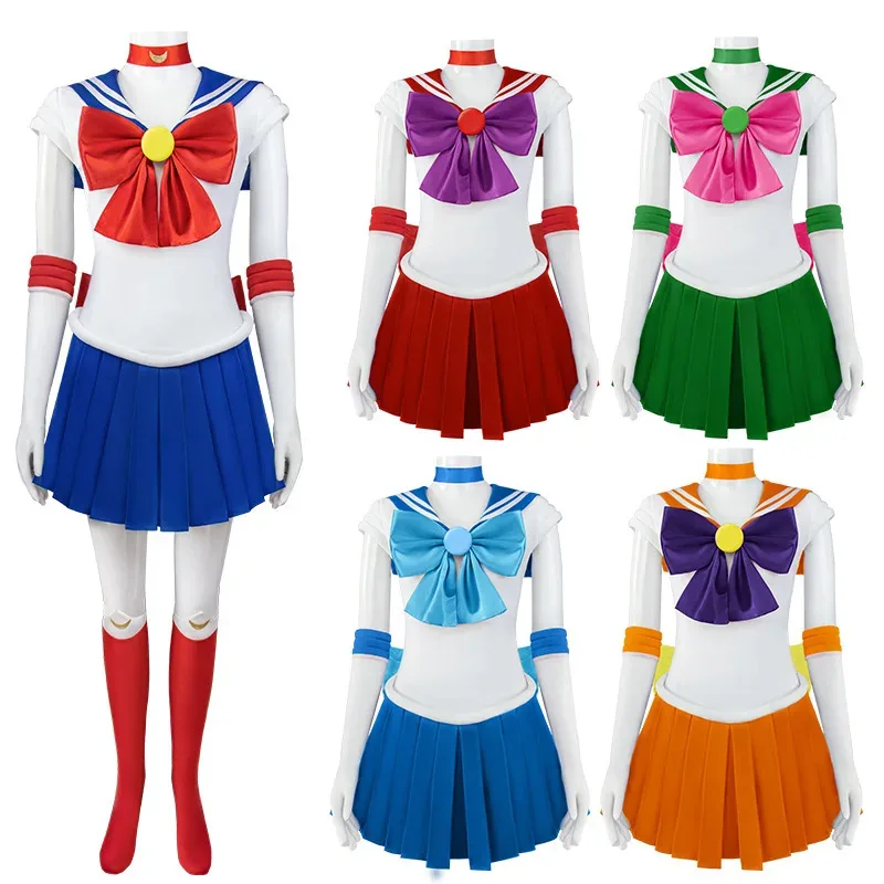 【Wetrose】재고 있음 세일러 문 코스프레 의상 Usagi Tsukino Mercury Mars Jupiter Venus Jk 유니폼 사이즈 가발 할로윈 크리스마스