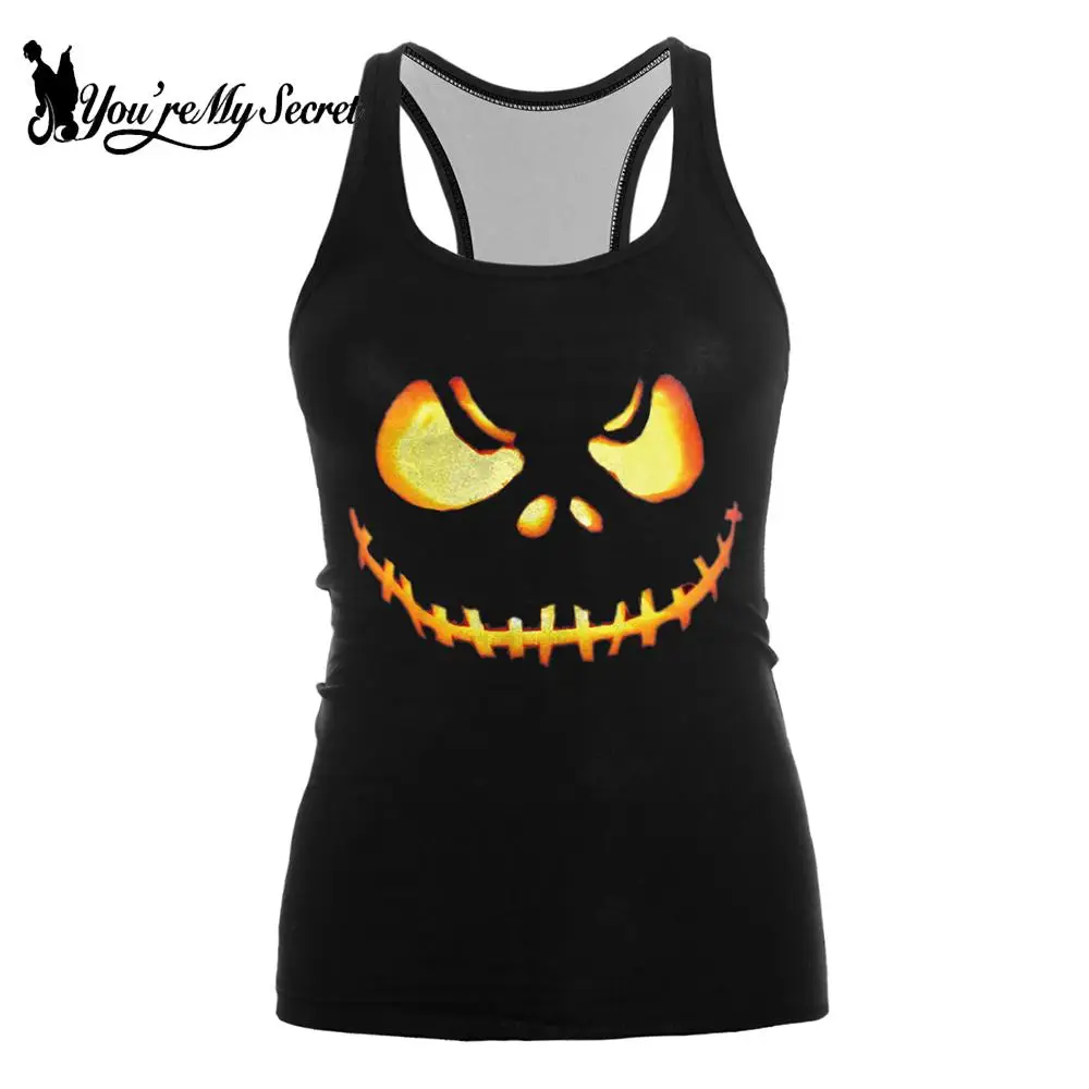 [You're My Secret] Women Clothing Sexy Backless Tank Tops for Women Sleeveless 3D Digital Skull Printed Halloween Carnival Vest