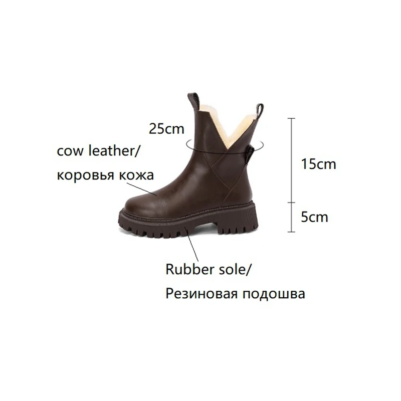 Scarpe da donna autunnali punta tonda tacco spesso stivali in vera pelle stivali con plateau in lana mista invernale stivali da neve scarpe calde