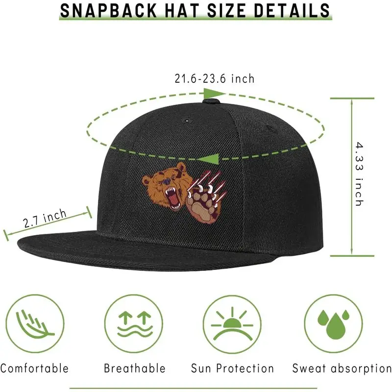 Flat Bill Hats for Men Anger Brown Bear Lids Animal Paws Baseball Hat Black | Snapback Hats,Flat Brim,Trucker Hat