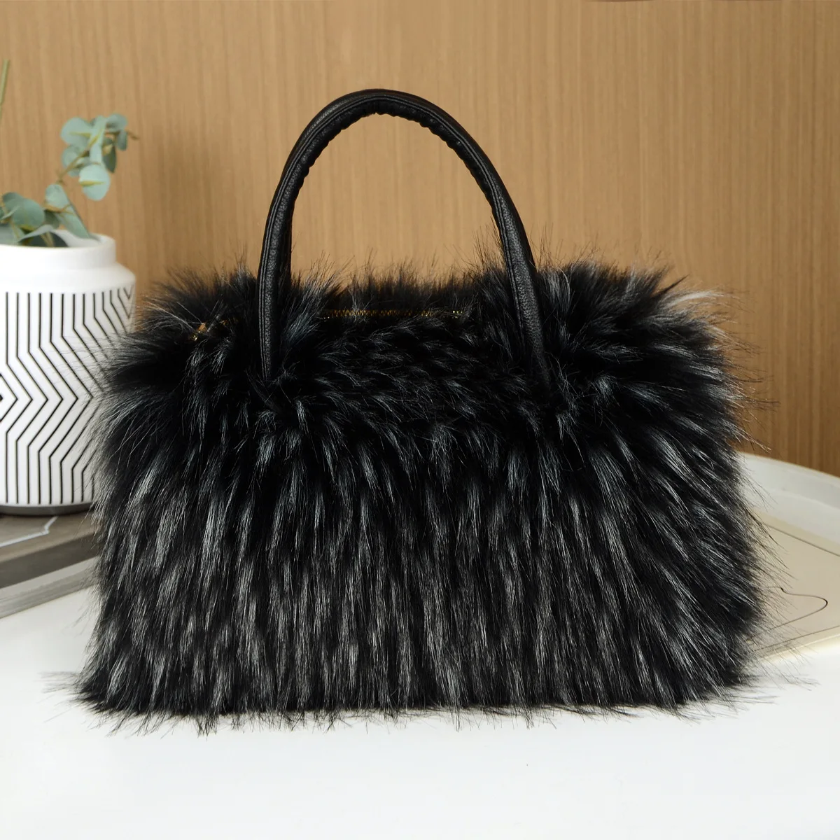 Borsa tote in pelliccia sintetica autunno inverno per donna Borse rettangolari in peluche di grande capacità Borse a tracolla High Street alla moda americana