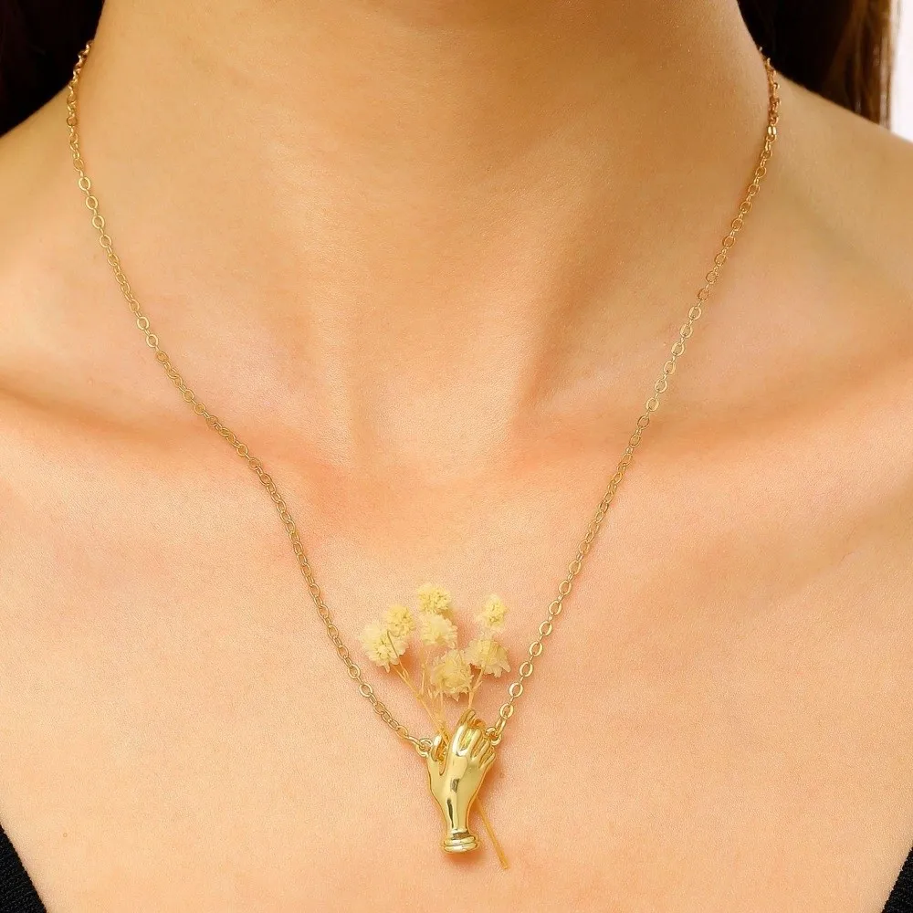 Creative Hand-Shaped Corsage Brooch French Versatile Flower Holder Necklace Jewelry Temperament Vintage Hand-Held Bouquet Pin