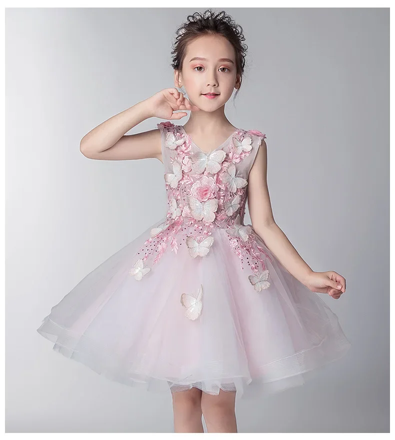 

Pink Tulle Kids Dress For Wedding Appliques Flower Girl Party Gown For Christmas Baby Girl First Communion Costumes for Baptism