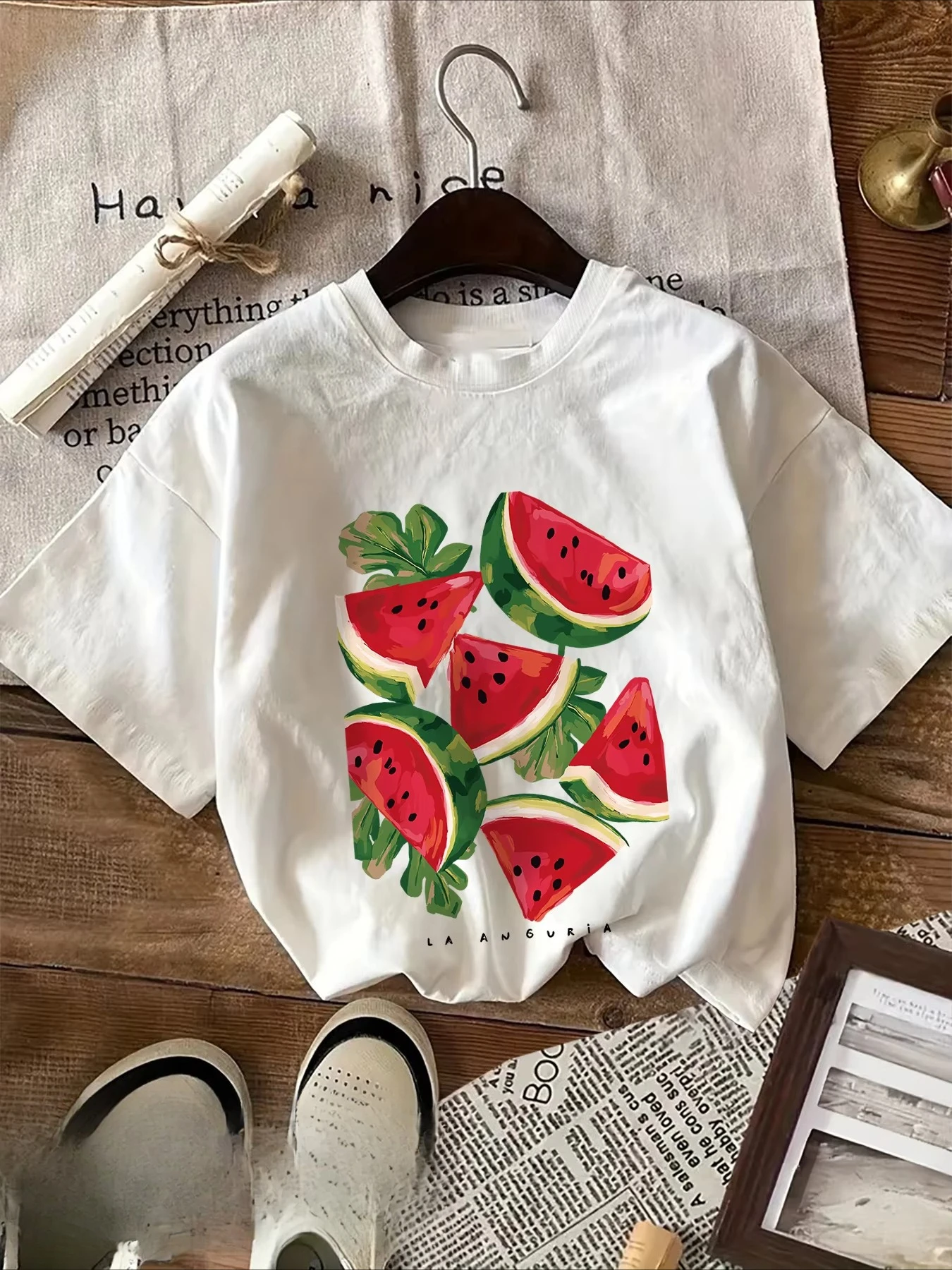 Watermelon Pattern Women men T-shirt Round Neck Short Sleeve Shirt Aesthetic Streetwear Cottagecore Graphic Top Female Clothing