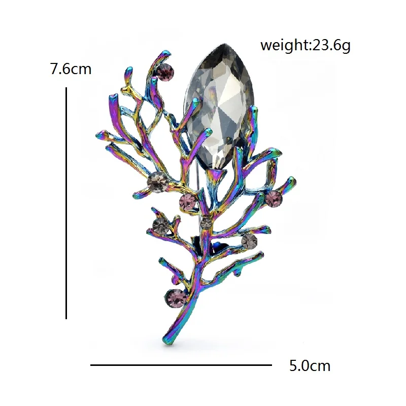 Wuli&baby Crystal Branch Flowers Brooches For Women Unisex Beautiful Art Flower Plants Office Party Brooch Pins Gifts