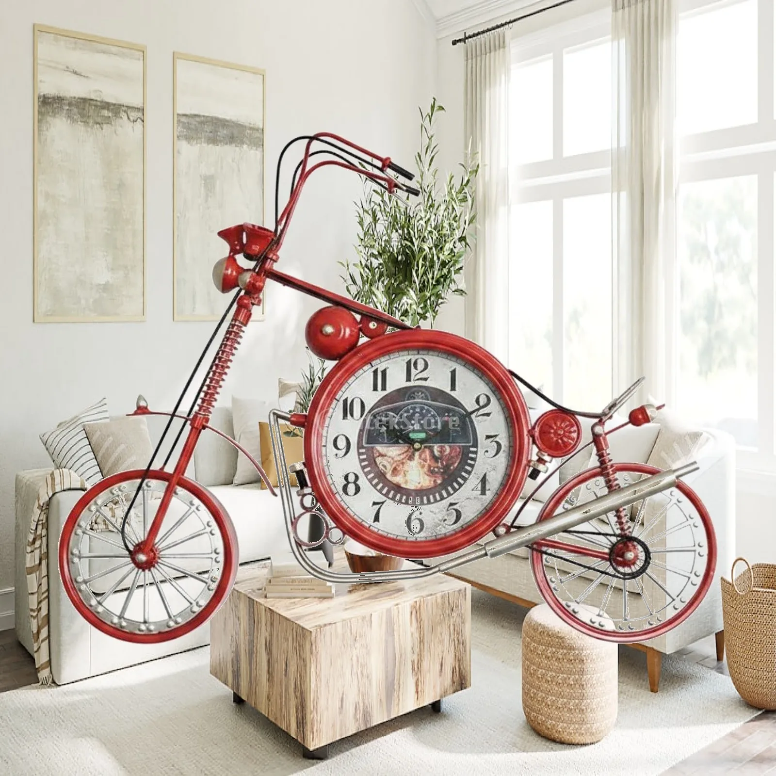 Iron Motorcycle Wall Clock Hanging Art Decor Vintage Metal Piece for Cafe Man Cave Industrial Style Unique Wall Clock Motorcycle