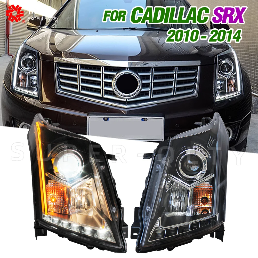 For Cadillac SRX 2010-2014 LED Tube Projector Headlights Modification Upgrade Headlamp Chrome car accsesories