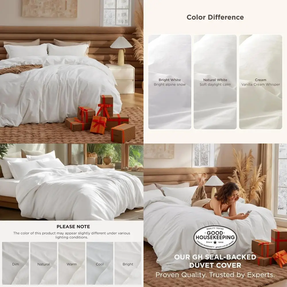 

100% Cotton Duvet Cover King Size - Washed Natural White Minimalist Linen Style for All Seasons Comfort