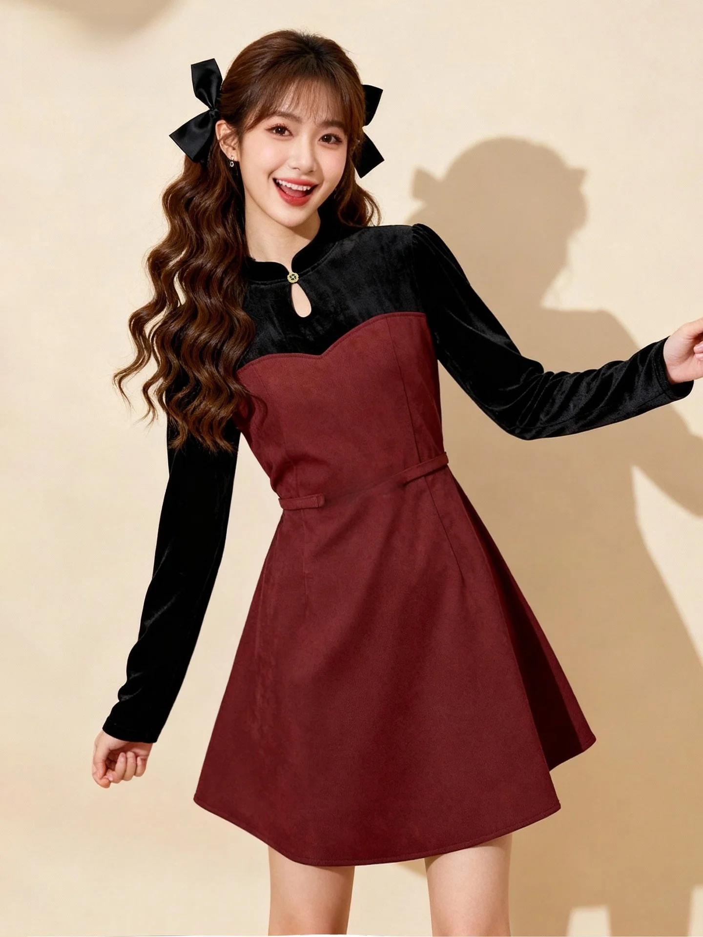 

Новое китайское зимнее пальто с флисовой подкладкой, утепленное, красное, для женщин, новогодняя одежда, юбка А-силуэта