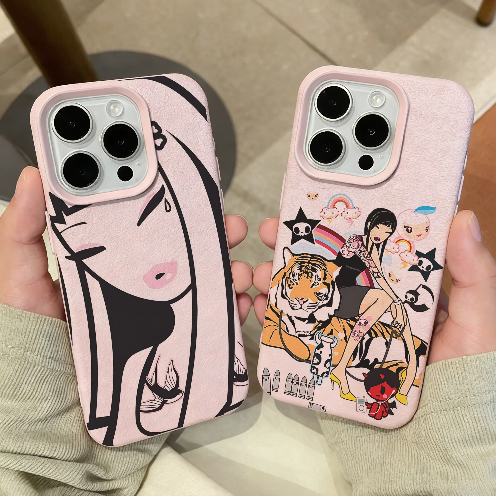 Capa de Celular Antichoque com Estampa de Couro Lichia T-Tokidoki para iPhone 17 16e 16 15 14 13 12 11 Air Pro Max Plus X XR XSMax