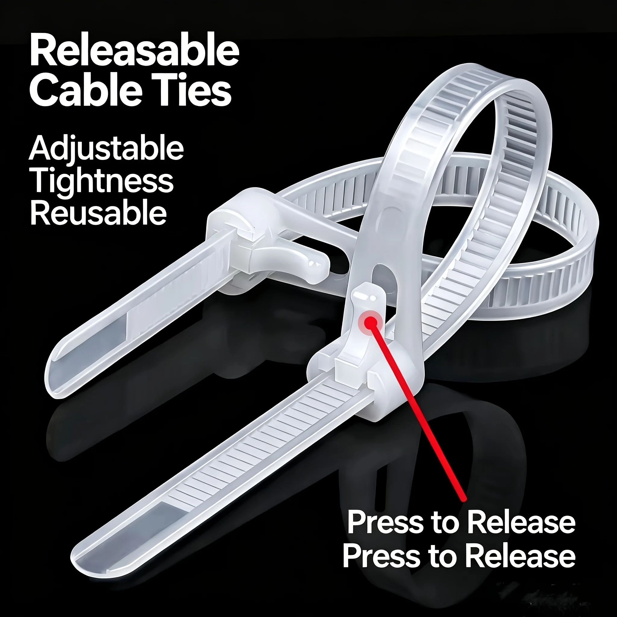 100pcs Reusable Self-Locking Plastic Nylon Cable Ties - Multi-Purpose Fasteners, Space-Saving Cable Management, Cable Organizer