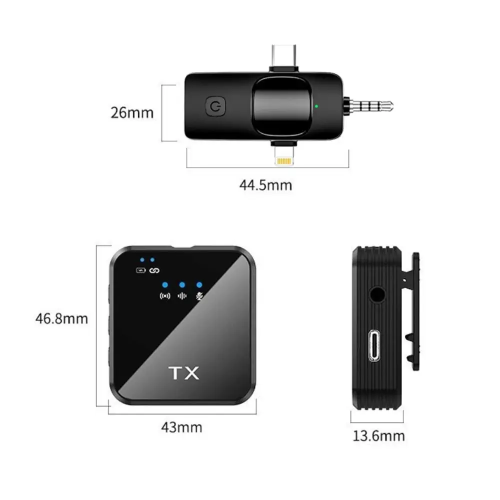 3in1 Design Wireless Lavalier Microphone Type-C Charging Portable Podcast Microphone Clip On Noise Canceling
