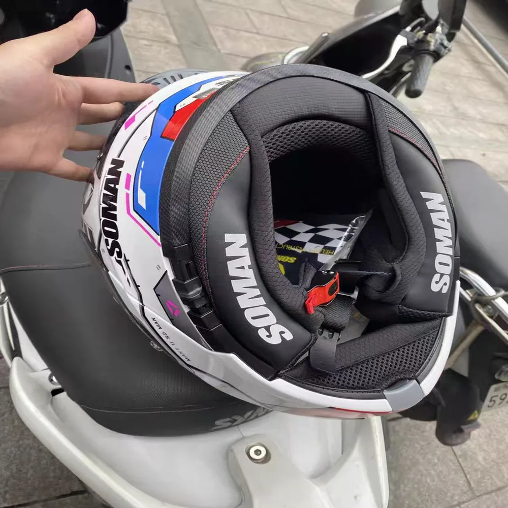 SOMAN Motorcycle Racing Helmet Safety Helmet Four Seasons Locomotive Big Head Circle Double Lens Riding Uncovered Helmet SM965