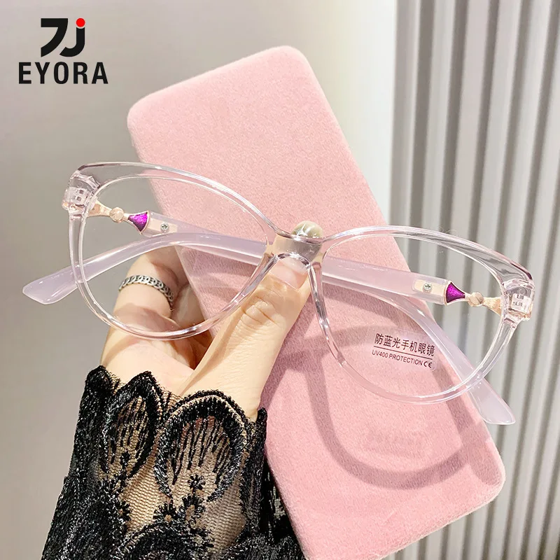 

EYORA Currents Skinny Face Oval Women Reading glasses Anti Blue Ray Myopia and hyperopia Photochromic Prescription Eyewear Lens