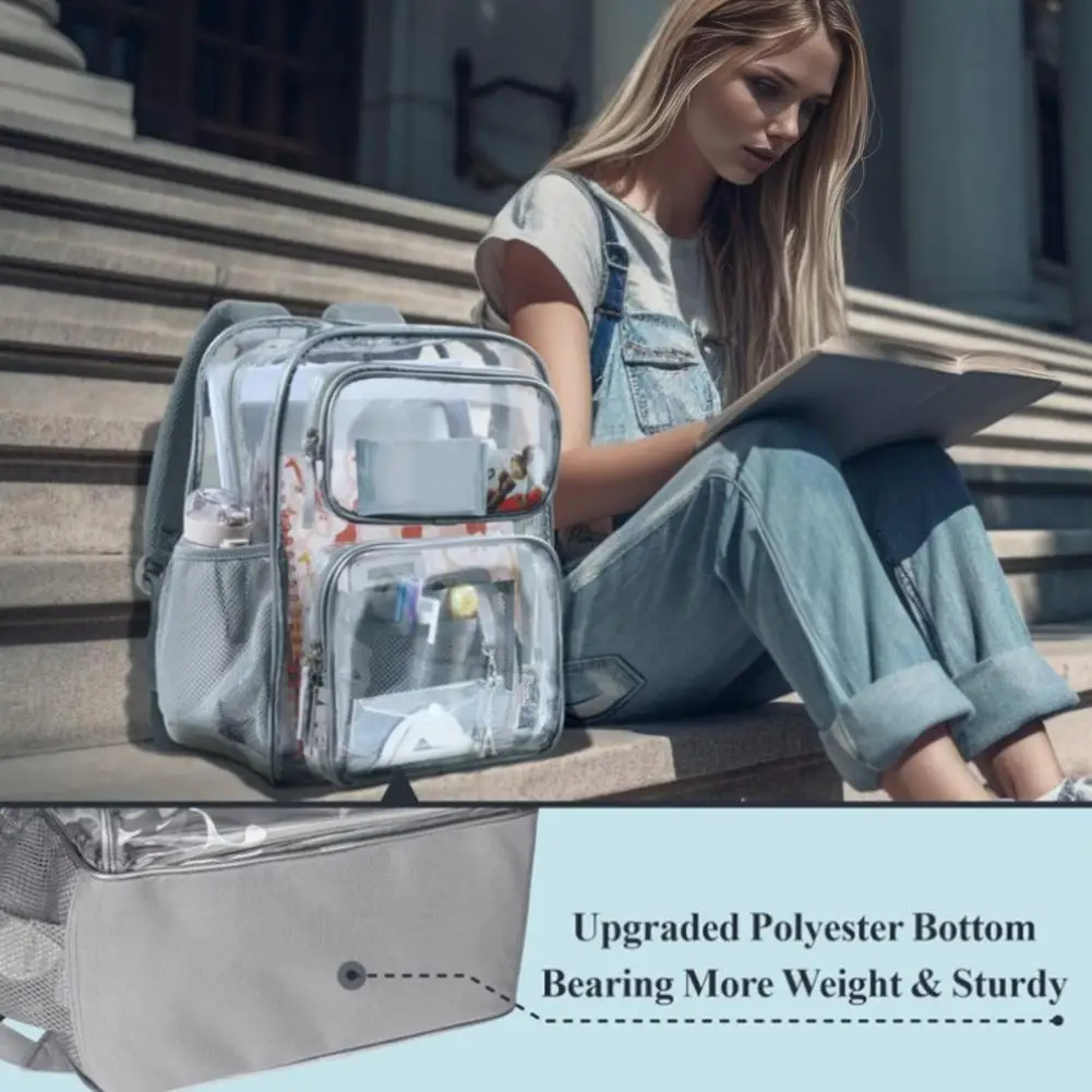 حقيبة ظهر شفافة، حقيبة ظهر شفافة كبيرة شديدة التحمل من مادة PVC، شفافة مع حقيبة ظهر شفافة بأشرطة معززة للمدرسة