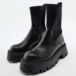 2022 Autumn And Winter British Style Short Boots Thick-soled Socks Elastic Platform Bottom Ankle Boots