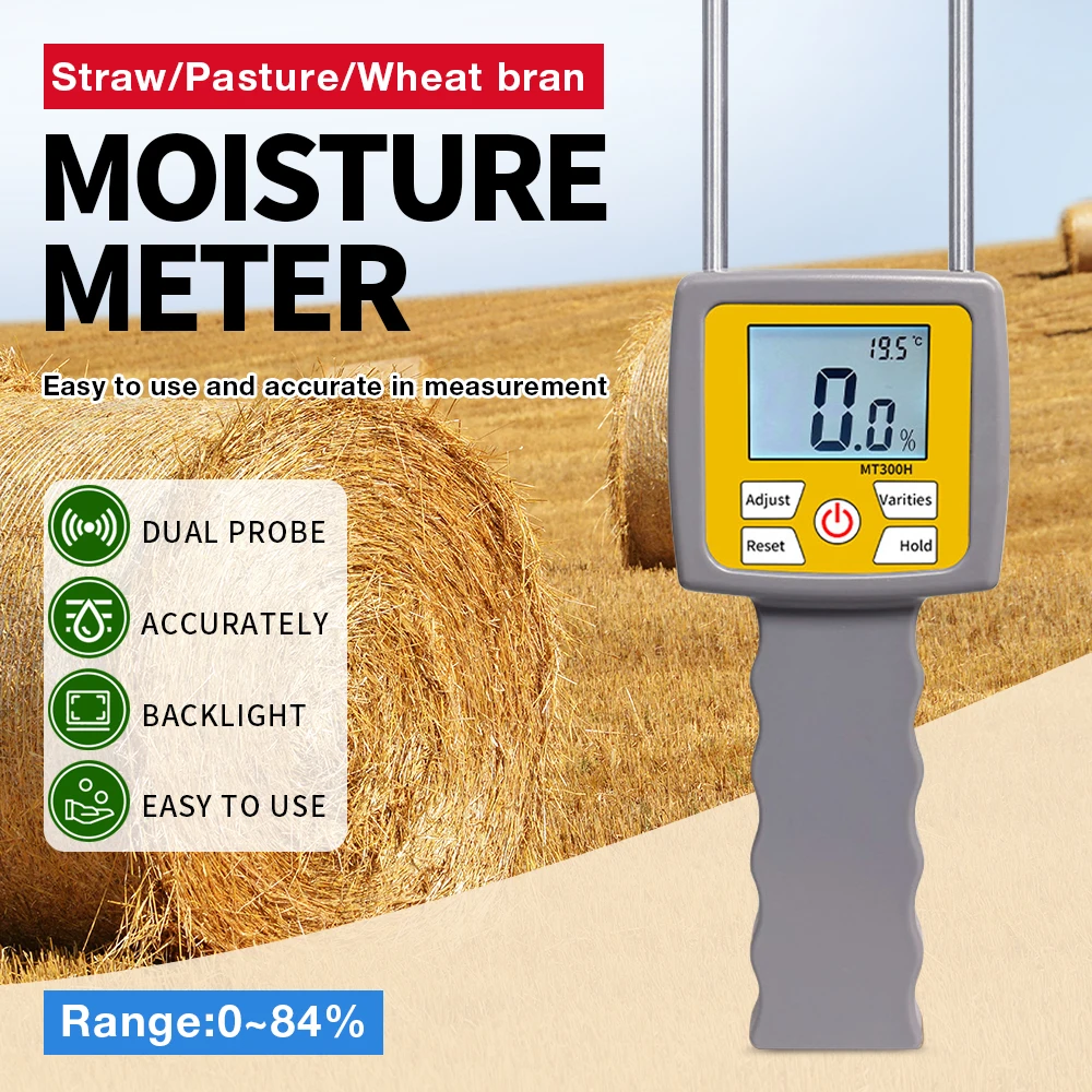 

Professional Hay Moisture Meter LCD Display Hygrometer Grass Moisture Detector Dual Probe Humidity Analyzer for Straw Pasture