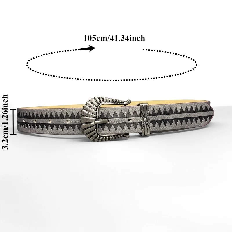 Fashionable Retro Girly Textured Leather Belt for Daily Commuting Textured Niche Pin-Closure Belt with Printed Patterns