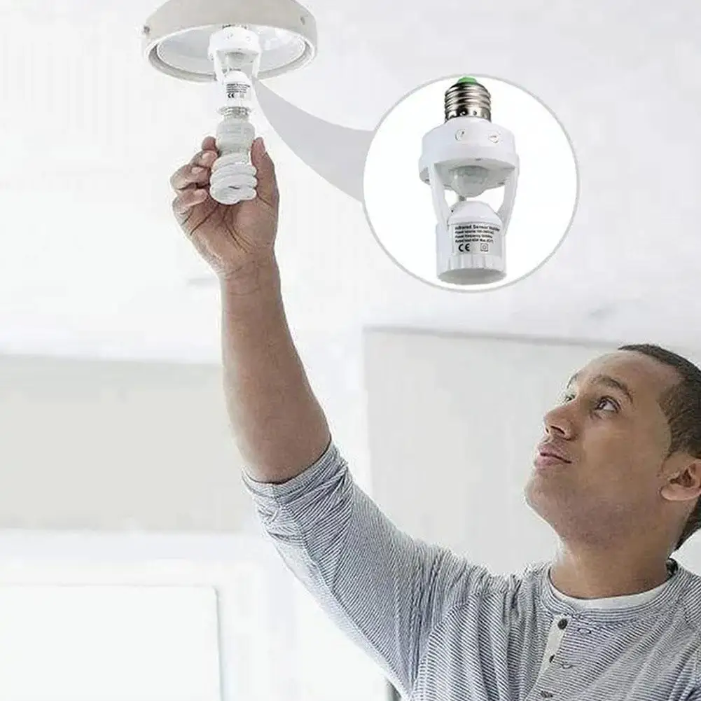 

White E27 Socket Converter With PIR Motion Sensor Wireless Induction Lamp LED Light Base Holder Switch Bulb Intelligent W4M1