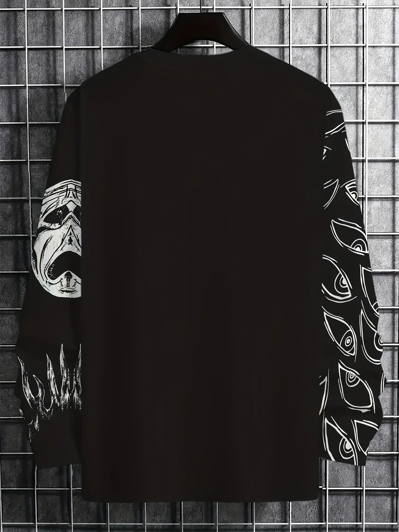 Men Long Sleeve T‑Shirt Occult All‑Seeing Eye Skeleton Sketch Print Crew Neck Gothic Dark Street Tops