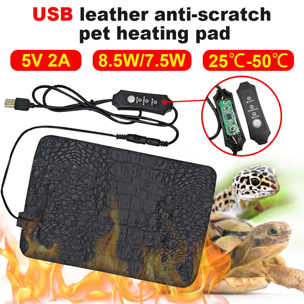 USB Pet Heating Pad Reptile Heat Mat Electric Blanket Heater Incubator Mat Insulation Pad 3 Levels Adjustable Temperature