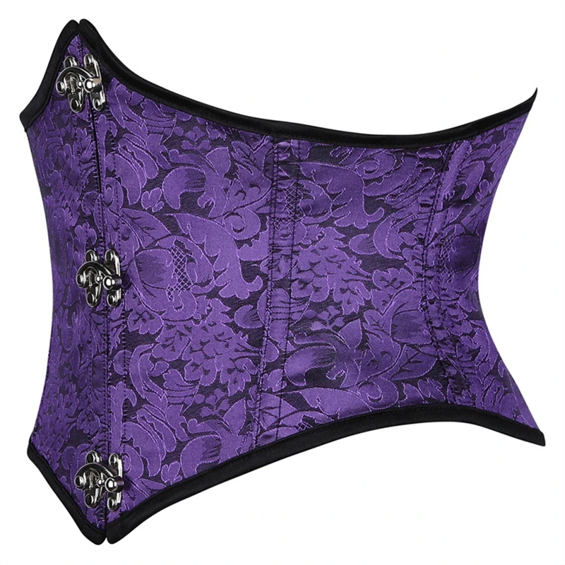 Women Gothic Retro Underbust Corset Lace-up Waist Trainer Slimming Shaper Purple Three Button Short Waistband Corselet