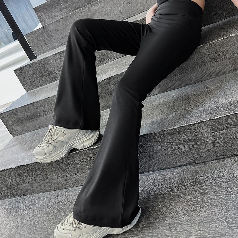 Fashionable And Comfortable High Elasticity High Waist Black Flared Yoga Pants, Suitable for girls aged 4-13