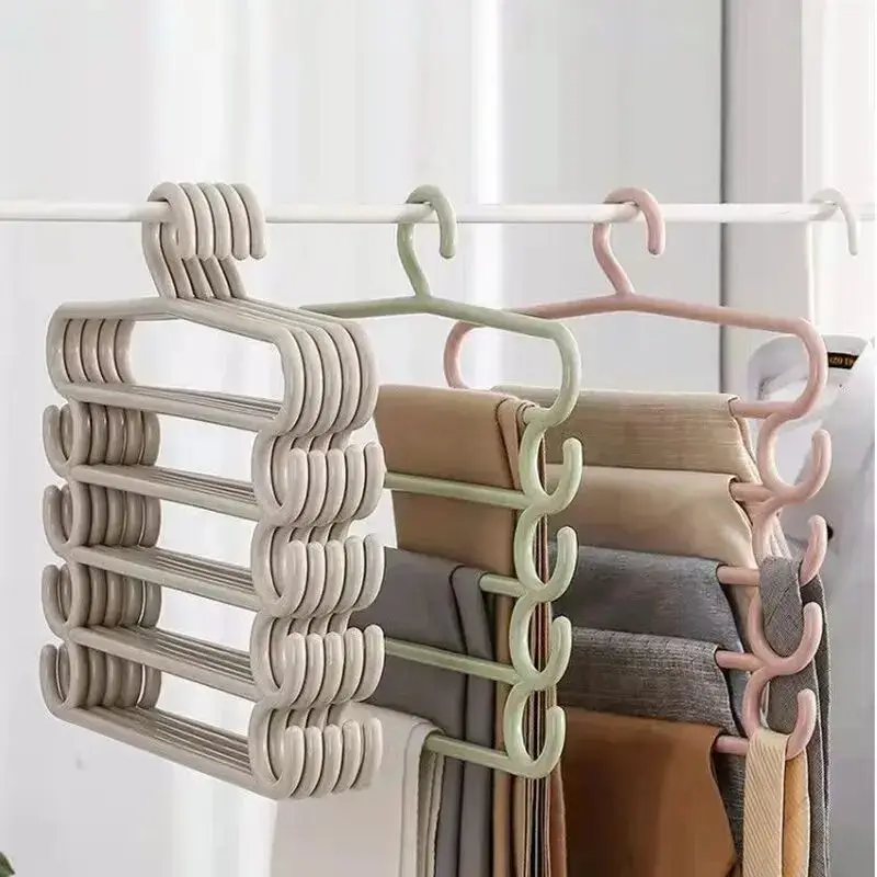 5-Layer Rotatable Clothes Hanger Organizer - Durable Pants Rack with Anti-Slip Clips for Jeans/Dresses, Space Saving
