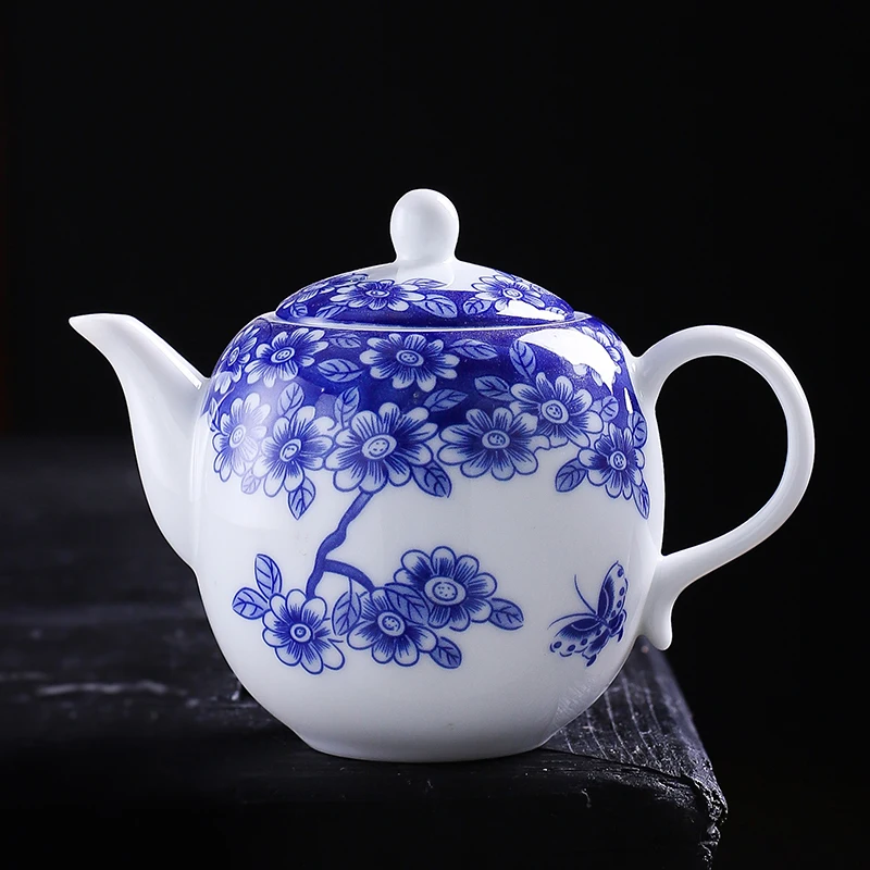 Jingdezhen-Chinese Kung Fu Pottery and Porcelain Teapot, Green Flower Glaze, Under Office to Make Tea 280ml