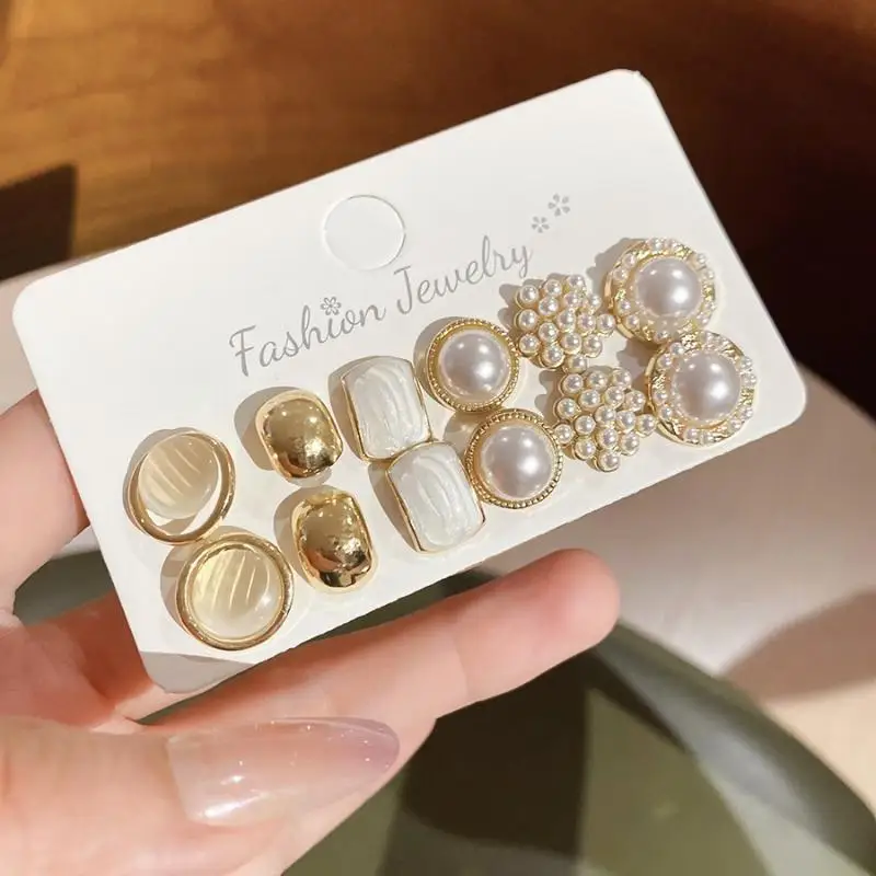New Fashion Geometric Pearl Earnail Set For Women Retro Elegant Daily Commuter Versatile Earrings Accessory Party Jewelry Gift