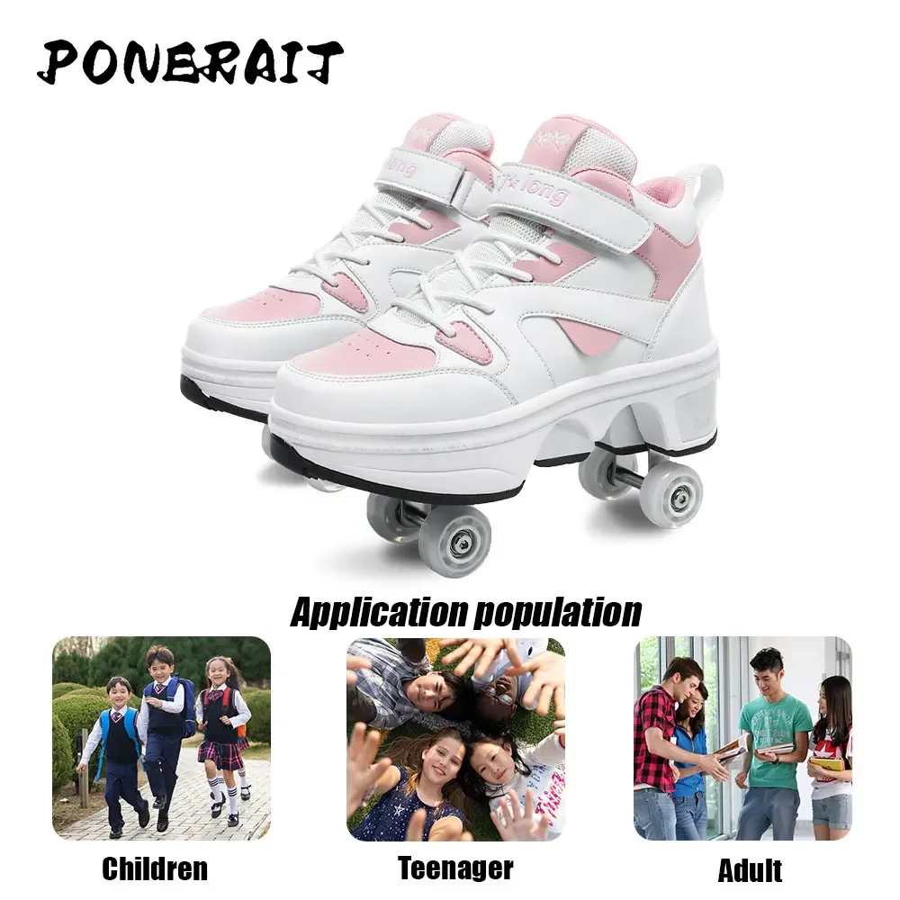 Women\'s High Top 4 Wheel Roller Shoes Fashionable Unisex Automatic Pop-up Sneakers With Wheels Dual-purpose Skating Casual Shoes