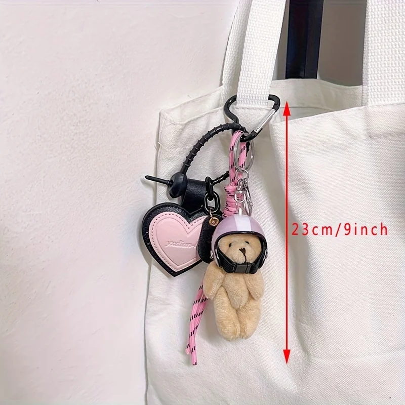 Cute Helmet Bear Pendant DIY Personality Car Key Chain Decoration Charm Woven Rope Hanging Mobile Phone Key Ring Bag Accessories
