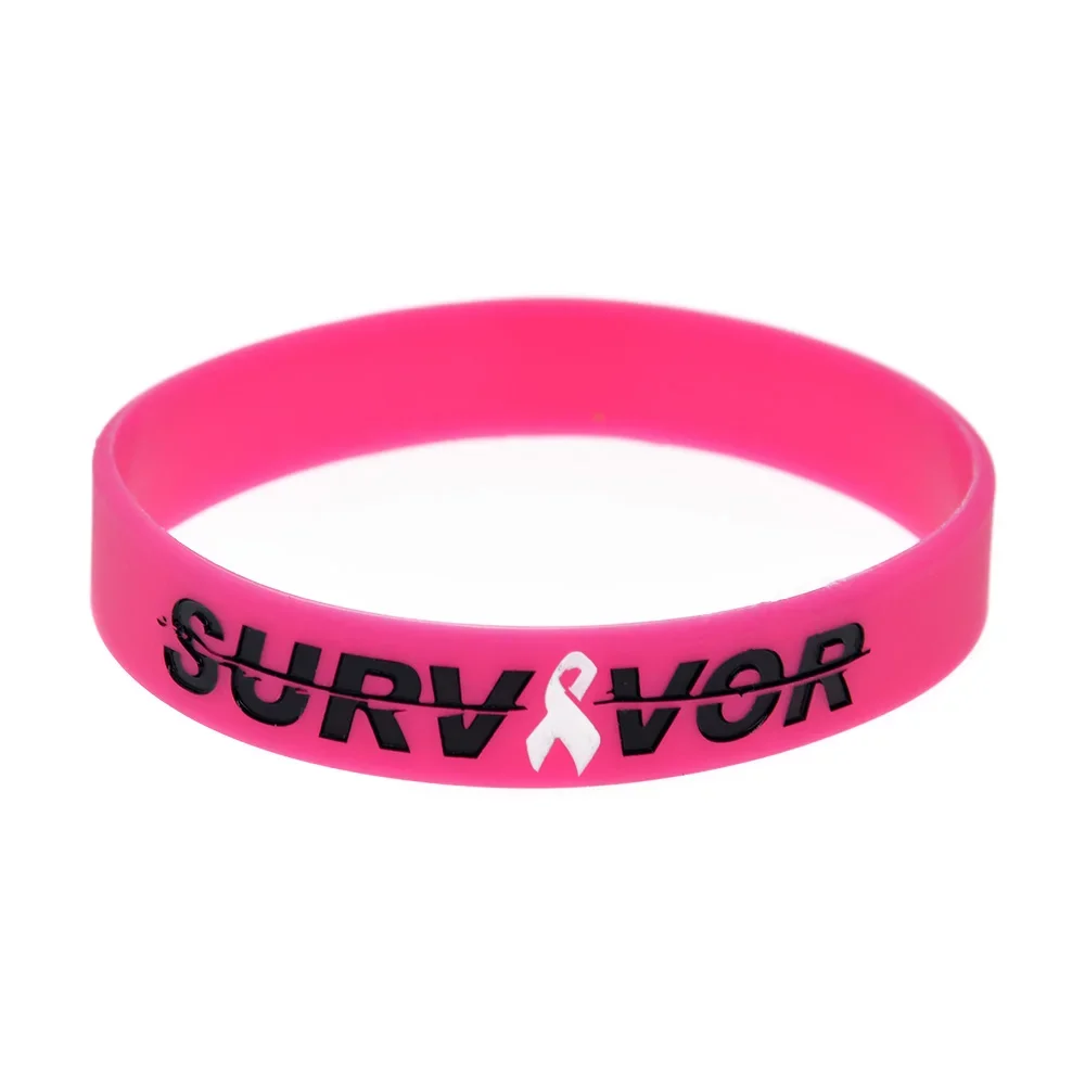 1 PC Survivor Ribbon Silicone Wristband for Cancer Awareness Pink Bangle