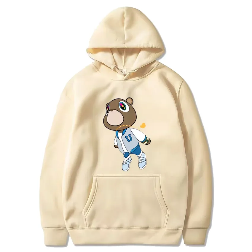 Kanye West mezuniyet ayı vintage Hoodie erkekler kadınlar Hip Hop kazak Streetwear boy Unisex uzun kollu kapüşonlu Sweatshirt