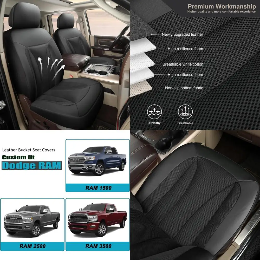 

GIANT PANDA 2-Pack Front 3D Air Mesh Car Seat Covers Custom Fit Dodge Ram 1500 2500 3500 Trucks Seat Protectors with Composite S