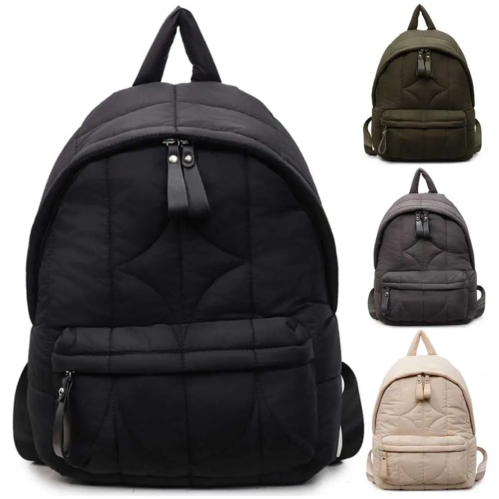 Mochila leve de penas de cor sólida, masculina, feminina, armazenamento de livros e mochila de viagem, mochila acolchoada de algodão com alça ajustável