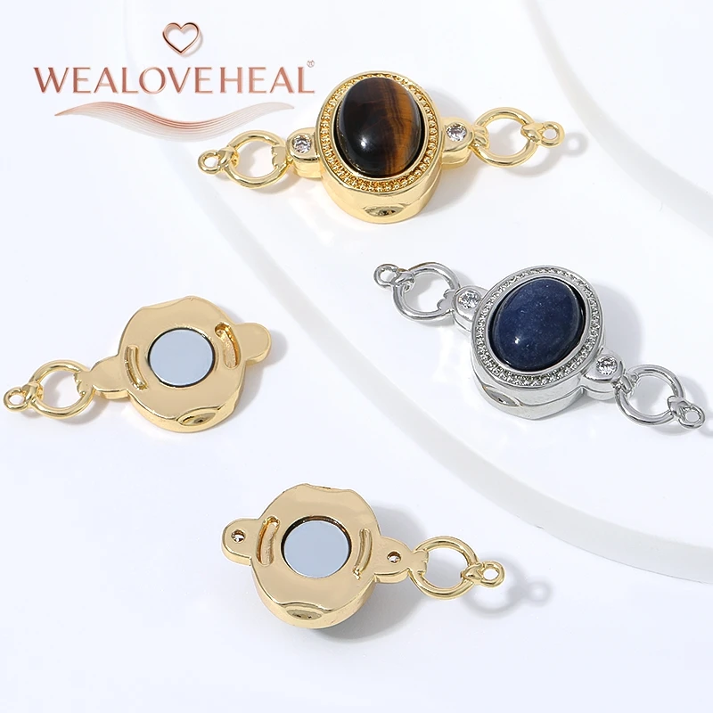 1 Stück 18K vergoldete Messing-Ovalbox mit Magnetverschluss und Mikro-Pavé-Zirkonia mit Edelstein für DIY-Halsketten, Armbänder und Schmuckherstellung – Detail 17
