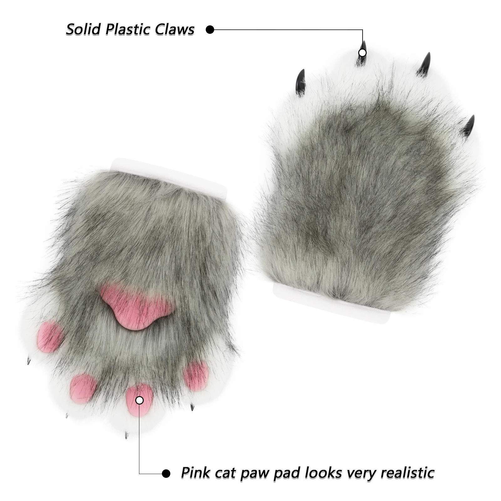Faux Fur Plush Furry Cat Claw Gloves Fursuit Animal Fox Paws Mittens Halloween Cosplay Costume Accessories - view 5