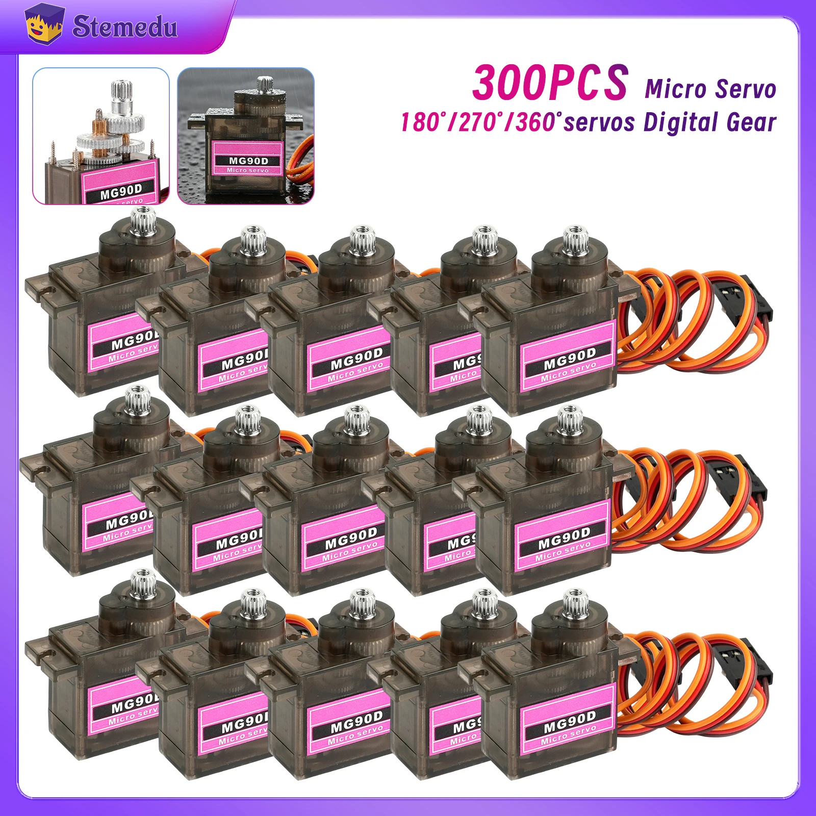 300PCS MG90D 9g Micro Digital Servo Full Metal Gear 180/270/360 Degree Mini Servomotor For RC Airplane Helicopter Car Boat Model
