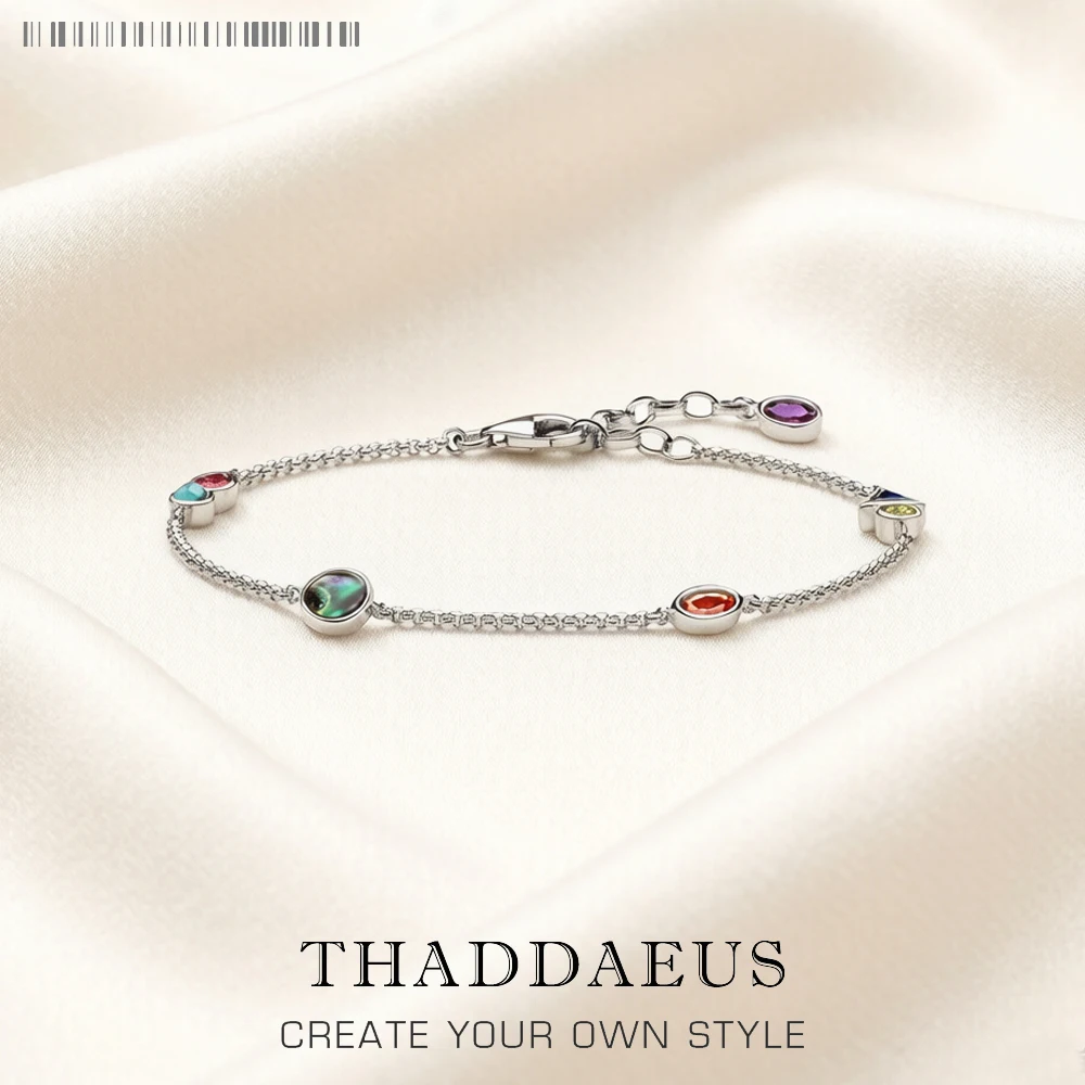 Bracelet Colourful Stones Playful Link Chain 925 Sterling Silver Paradisiacal Nature Jewelry Europe Women Bohemia Creative Gift