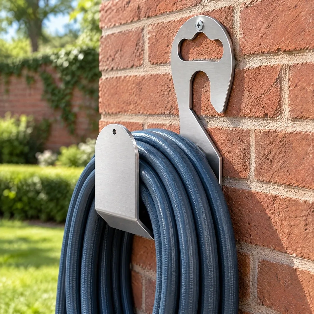 Stainless Steel Wall Mounted Hose Holder for Garden Space Saving Solution Prevents Tangling Supports Multiple Hose Types