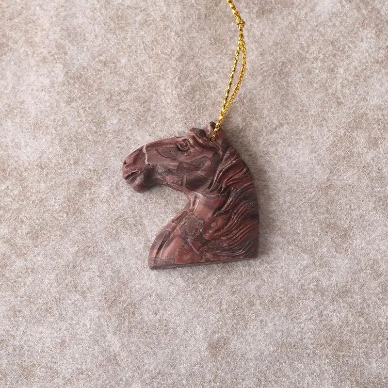 

Handcarved Chohua Jasper Horse Head Pendant – Natural Earthy Gemstone for Western-Inspired Cowboy Necklaces 35x31x6mm-9.7g