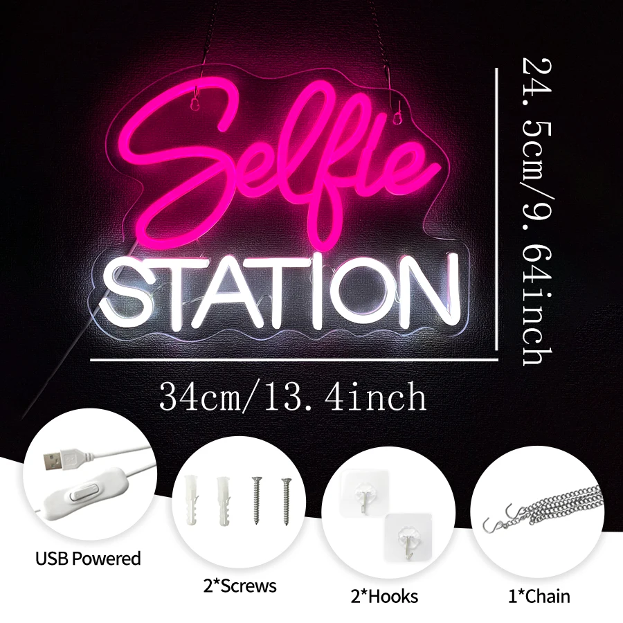 Selfie Station Neon Sign For Wall Decor,Light Up Sign For Photographic Studio Decor,Bedroom,Gift For Photography Lover,Friends